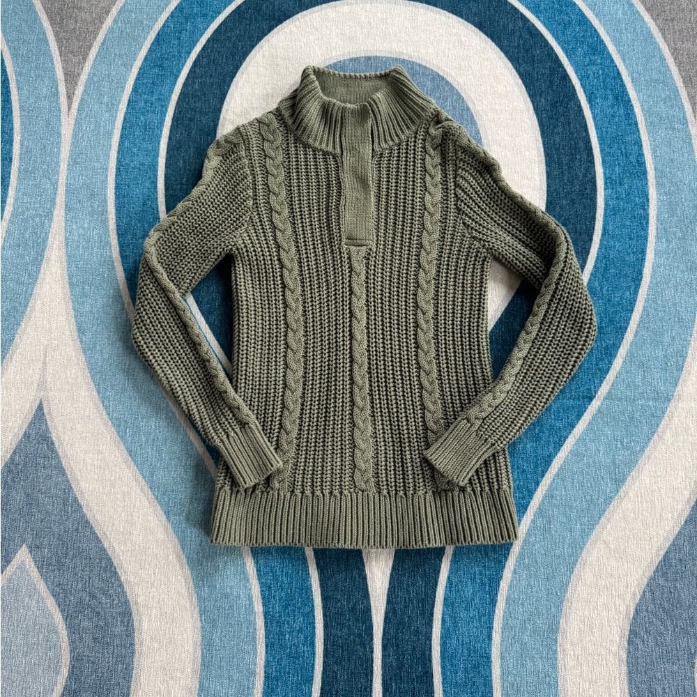 Ll Bean Olive Green Snap Sweater - XS